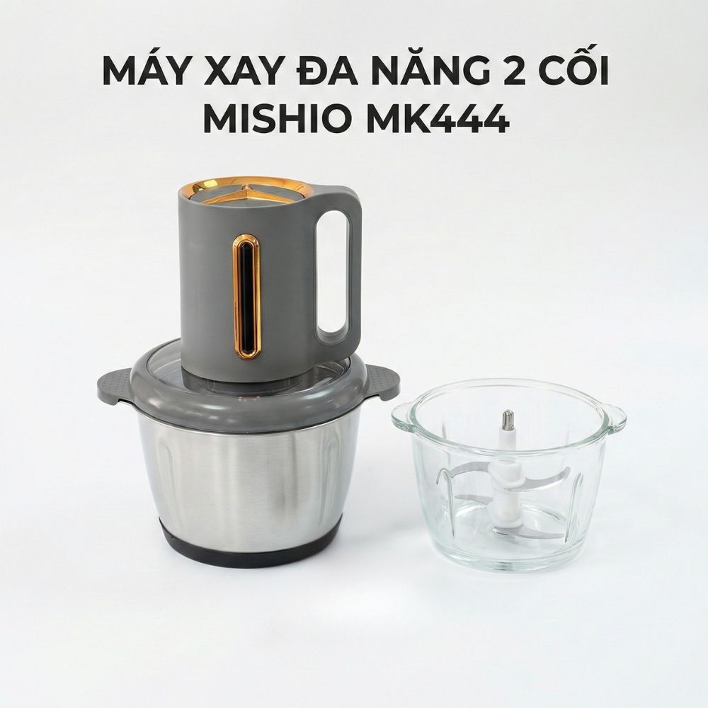 Máy Xay Thực Phẩm Đa Năng Mishio MK444 (2.0L) - Cối Thủy Tinh tặng cối Inox 304 Phân Loại Thực Phẩm Sống Chín - hàng chính hãng