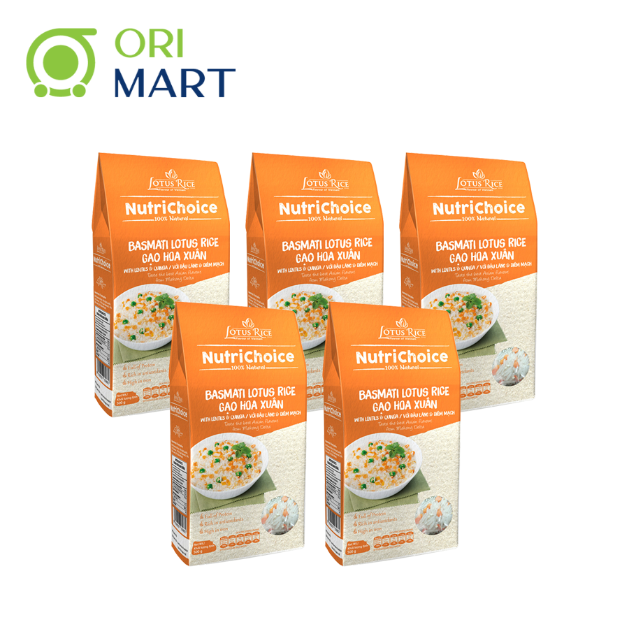 Combo 5 Gạo Hoa Xuân Hữu Cơ &amp; Hạt Đậu Dinh Dưỡng NutriChoice Basmati Lotus Rice Cao Cấp Đạt Chuẩn An Toàn Gói 500G ORIMART