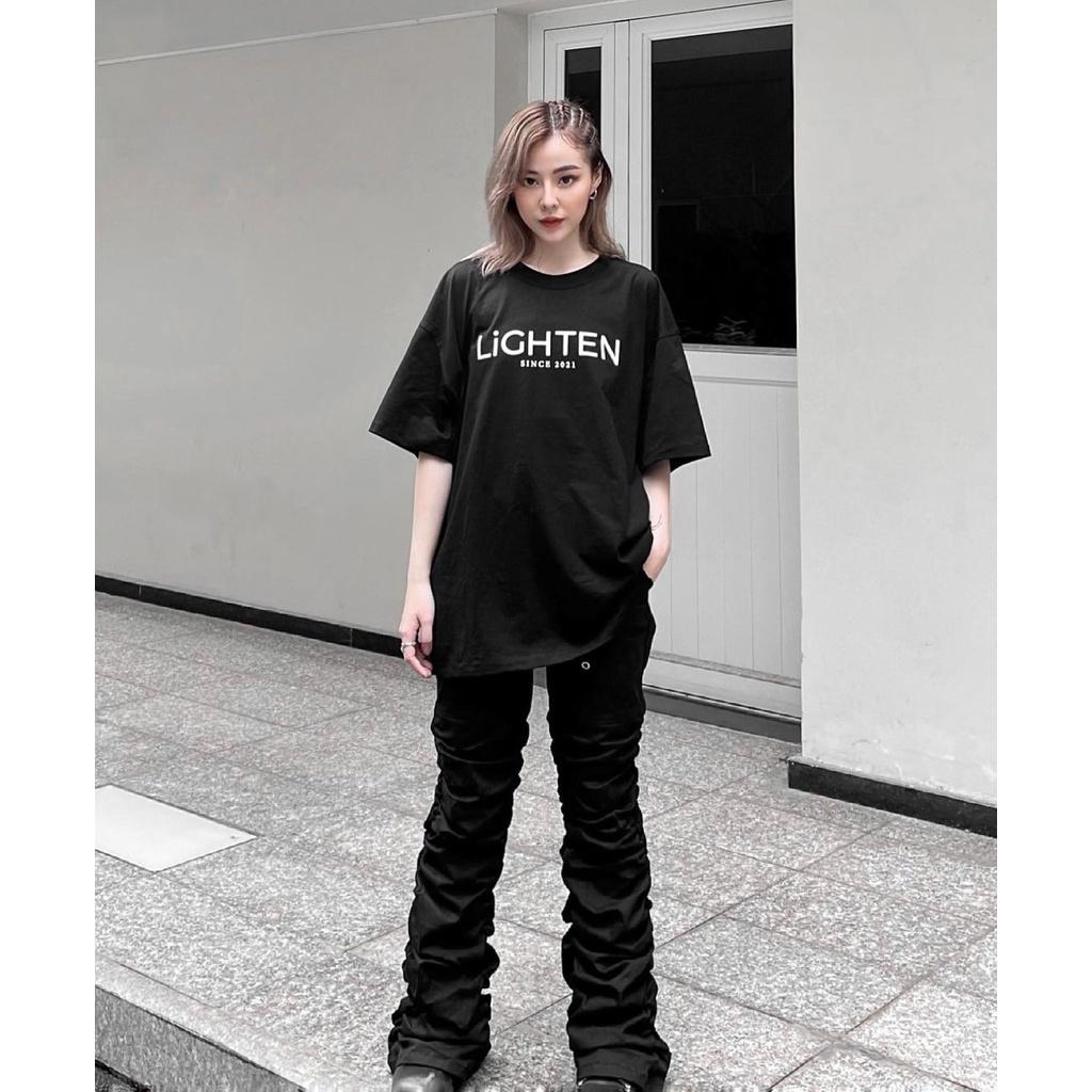 Áo thun nữ BLACKDOKI-LIGHTEN , áo phông unisex form rộng tay lỡ oversize cá tính chất cotton dày dặn