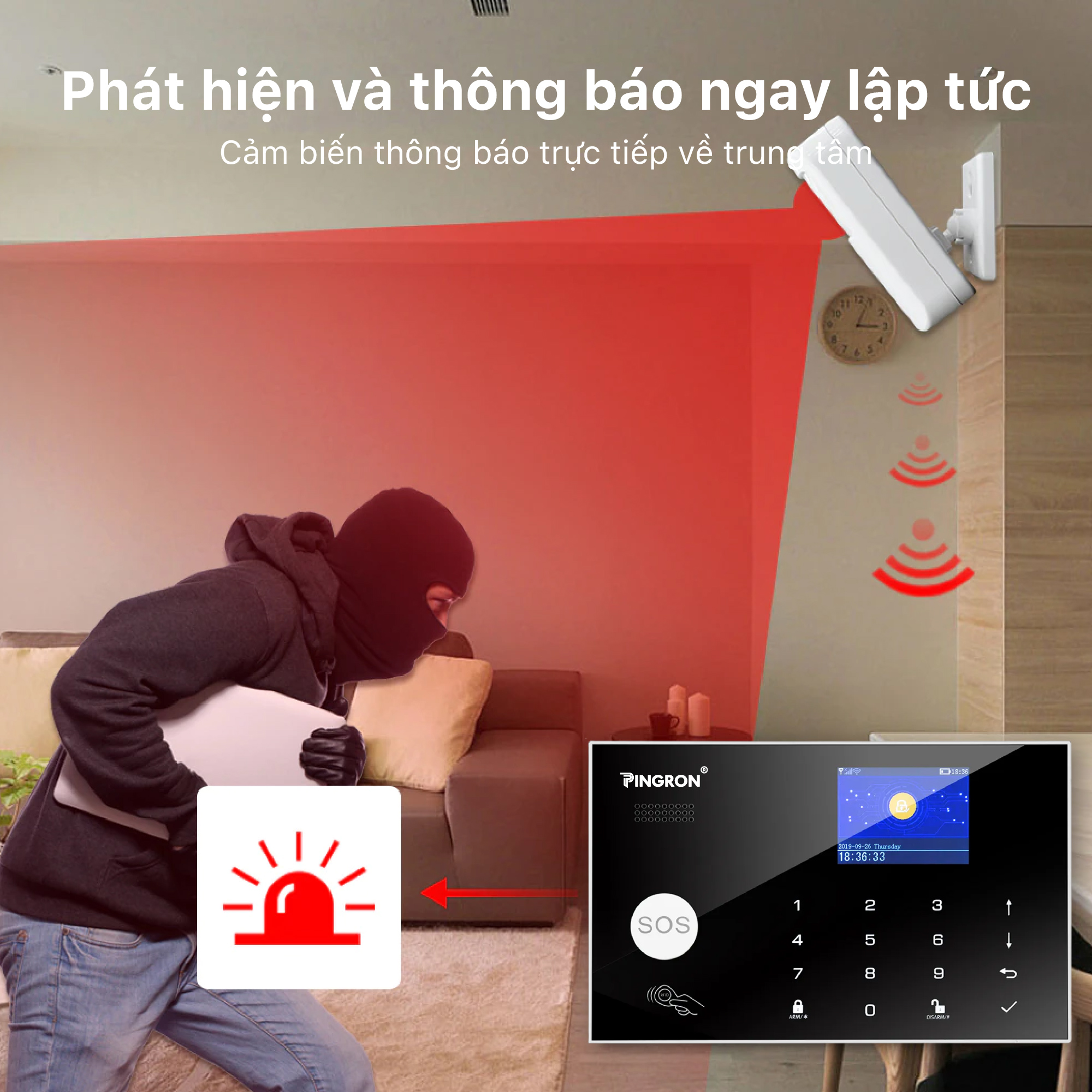 Thiết bị chống trộm dùng sim chuông báo động chống trộm PINGRON PR-107WG - Báo động qua điện thoại và có hỗ trợ wifi, điều khiển trên ứng dụng
