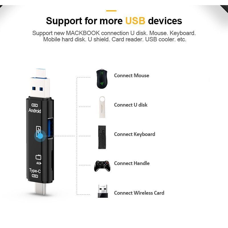 Đầu Đọc Thẻ Nhớ SD USB 2.0 5 Trong 1 Type c/Micro/TF/OTG/USB 2.0 Cho Laptop/Android/IOS