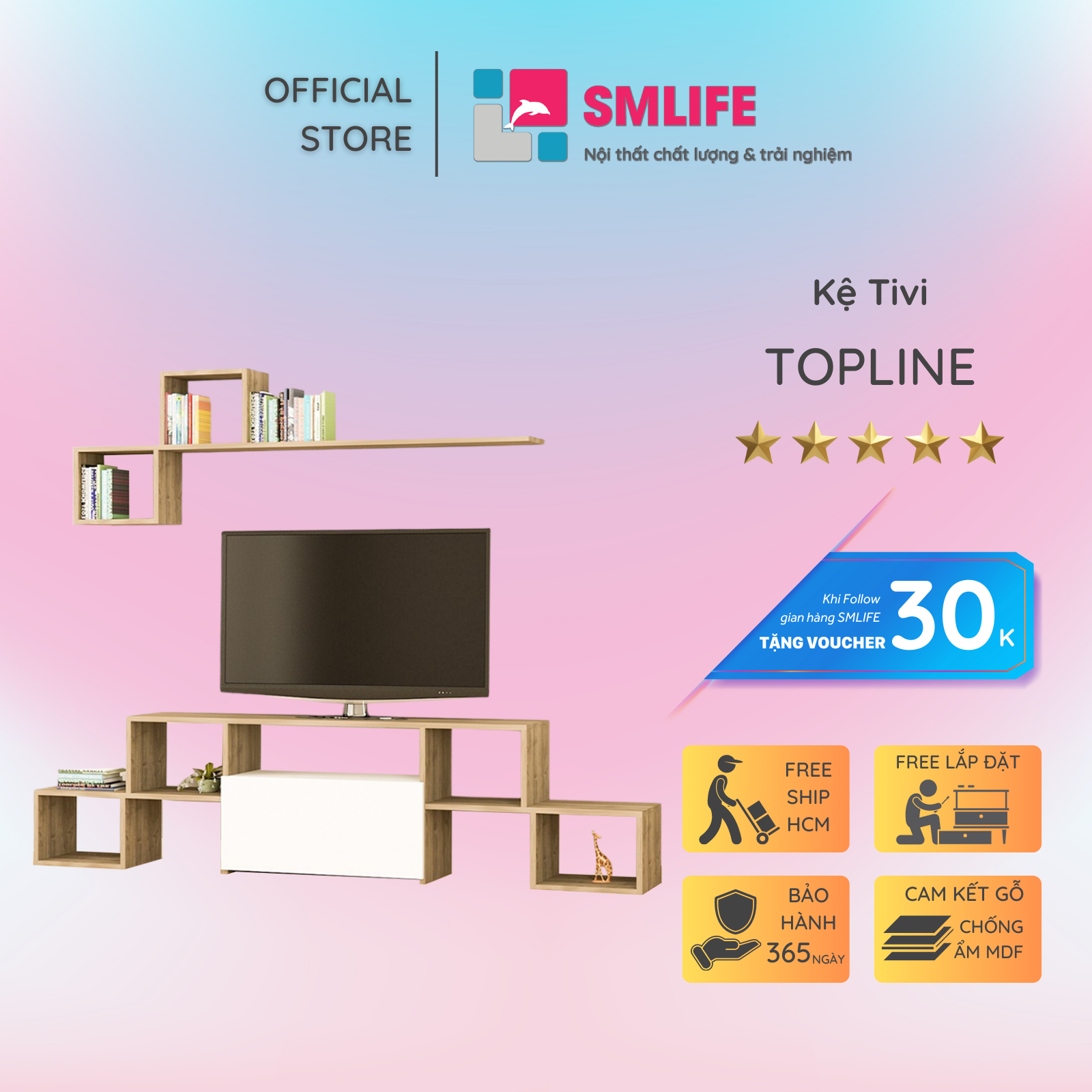 Kệ tivi gỗ công nghiệp cho phòng ngủ SMLIFE Topline