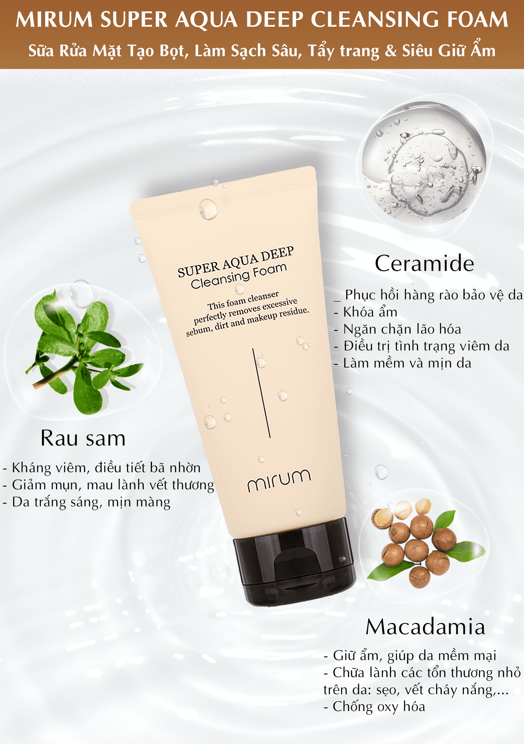 SỬA RỬA MẶT MIRUM HÀN QUỐC GIÚP TẠO BỌT LÀM SẠCH VÀ GIỮ ẨM - TUÝP 120ml