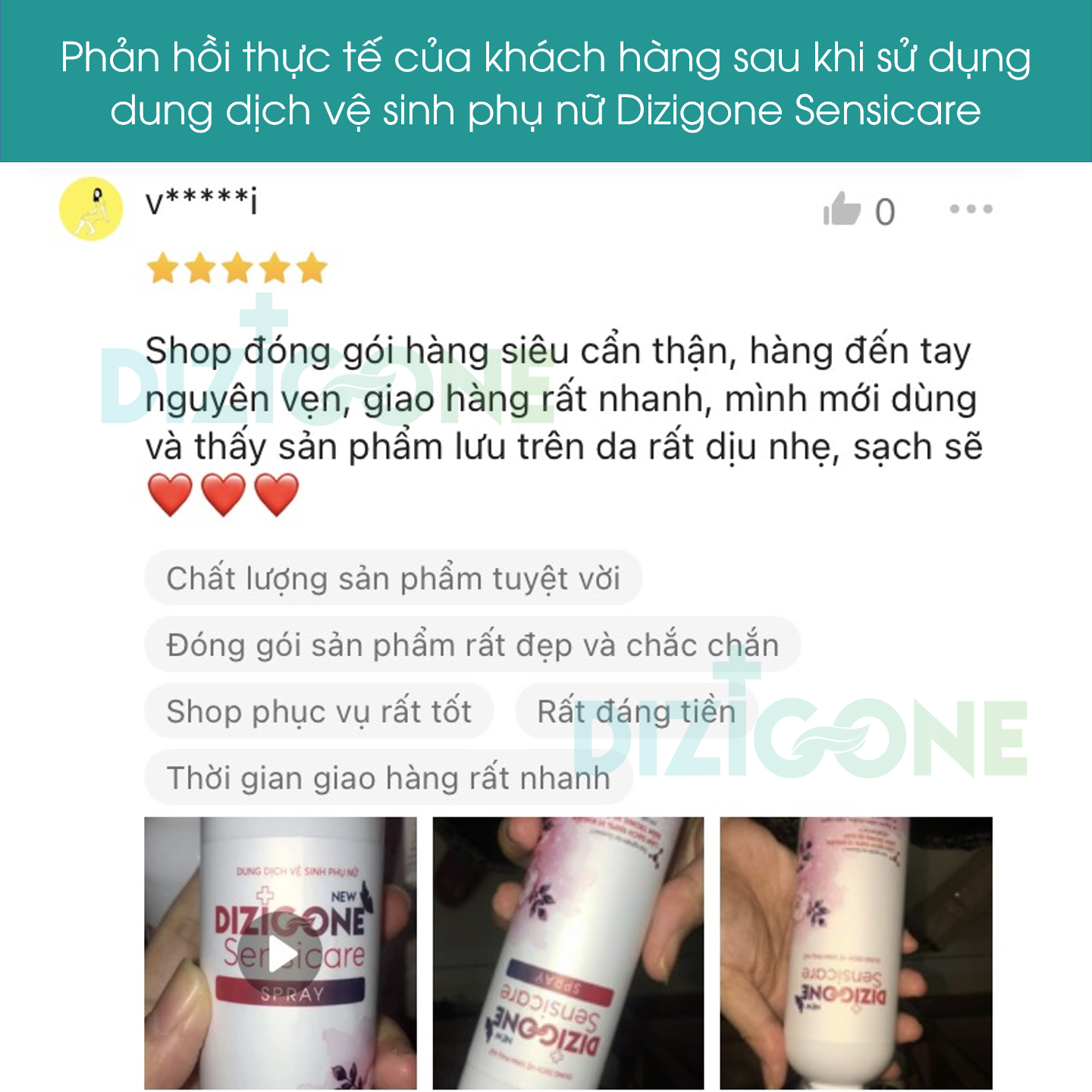 COMBO 3 Dung dịch vệ sinh phụ nữ DIZIGONE Sensicare 300ml: Hết ngứa, giảm khí hư, khử mùi hôi