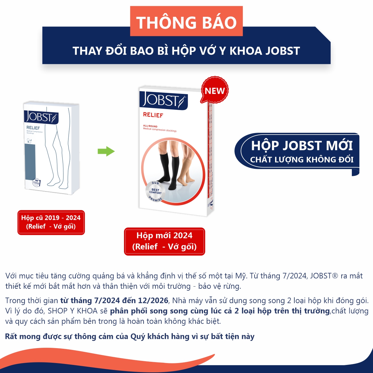Vớ/tất y khoa gối hỗ trợ điều trị suy giãn tĩnh mạch chân JOBST Relief chuẩn áp lực 20-30mmHg