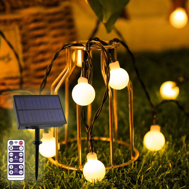 Đèn Fairy Light Năng Lượng Mặt Trời Điều Khiển Remote - Bóng Tròn Vàng - 12M 100 Bóng