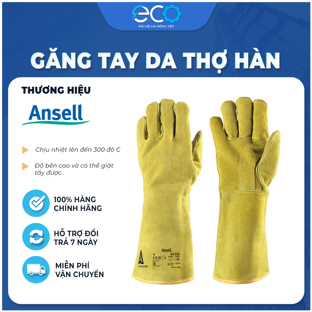 Găng tay da thợ hàn Ansell 43-216 làm việc trong môi trường có nhiệt độ độ cao