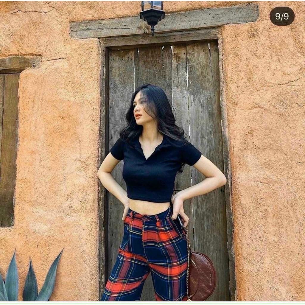 Áo Thun Croptop Polo Nữ Cổ Bẻ Chất Thun Mềm Mịn