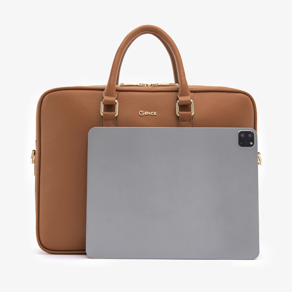 Túi Đựng Laptop Cặp Da Công Sở GENCE GCE28 Chất Liệu Da Bò Cao Cấp Màu Nâu
