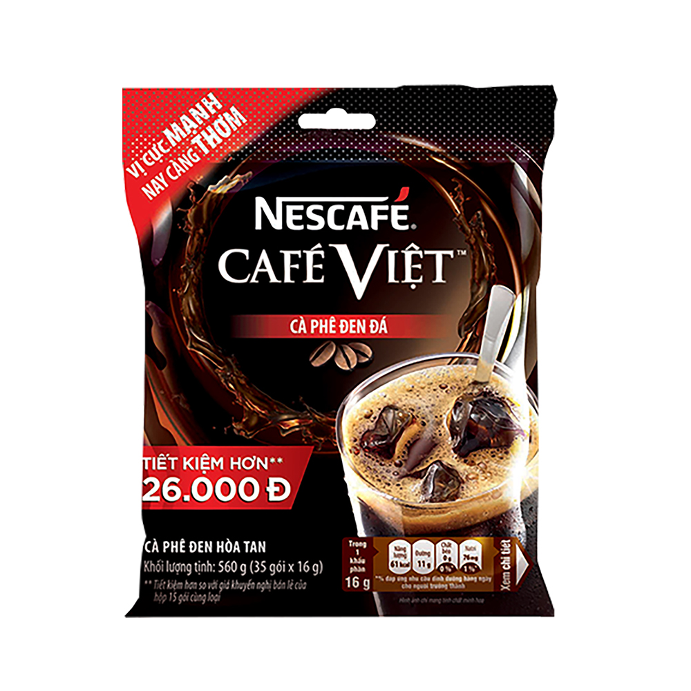 Cà phê hòa tan Nescafé café Việt cà phê đen đá (Túi 35 gói x 16g) - [Tặng 1 bình nước Water Reminder 700ml]