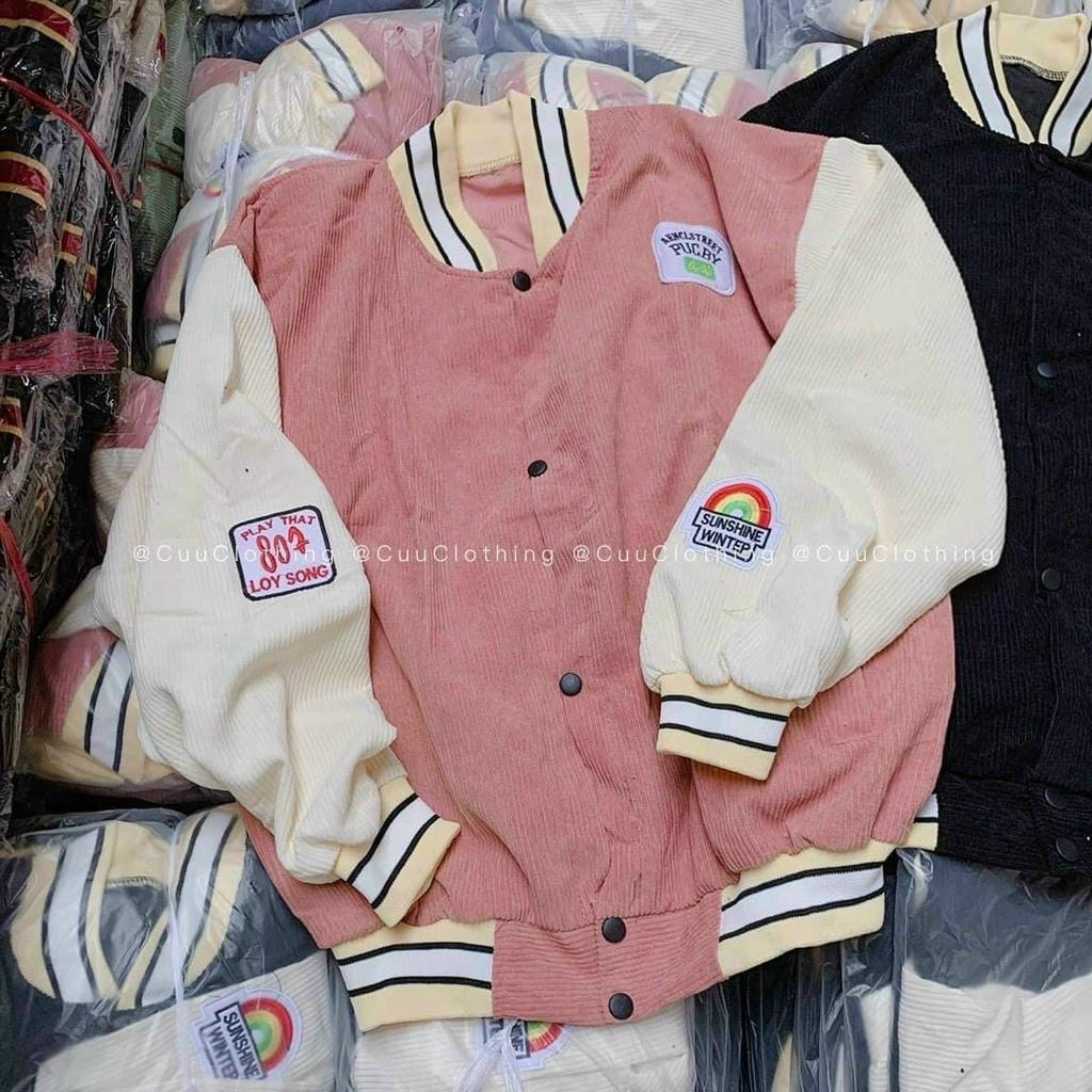 Áo Khoác Bomber Nhung Gân Thêu Logo Sunshine Unisex Nam Nữ