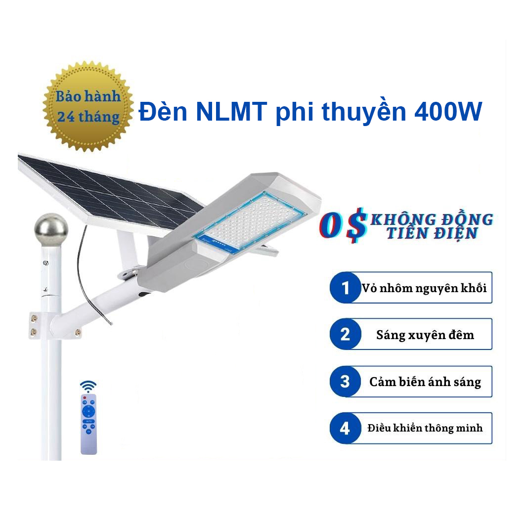 Đèn năng lượng mặt trời phi thuyền 400W, Vỏ nhôm nguyên khối ,Tấm pin rời , Ánh sáng trắng.