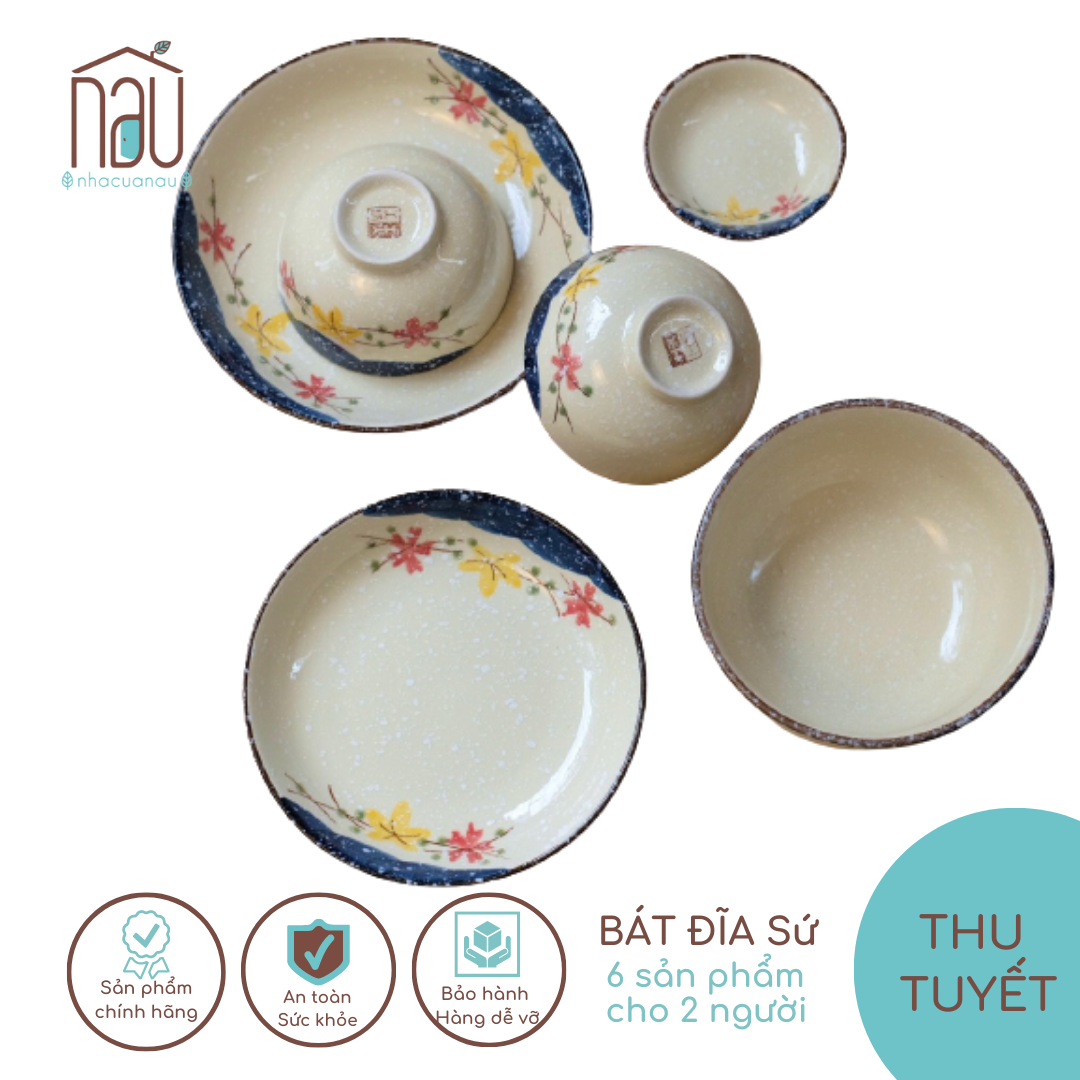 Bộ Chén đĩa bát sứ Thu Tuyết hoạ tiết sakura kết hợp các bông tuyết đặc biệt thích hợp làm quà cưới, tân gia