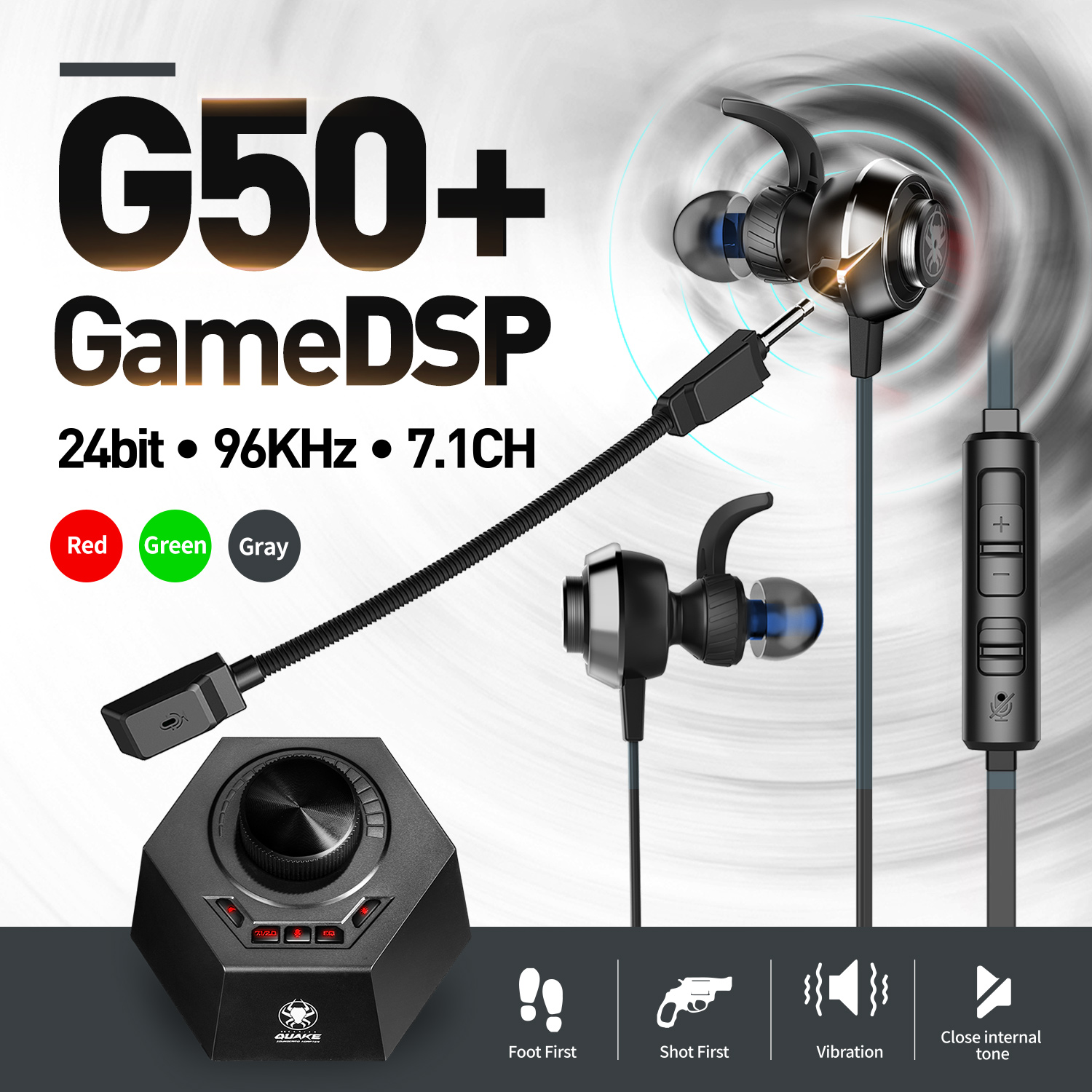 Tai nghe 7.1 tái tạo âm thanh siêu thực Gaming dành cho Game thủ chuyên nghiệp Plextone G50 có rung(Earbuds with Vibration) phản hồi xúc giác, Dual Microphone(With HD Voice) tháo rời được kèm bộ DAC GameDSP 7.1CH. - Hàng Chính Hãng