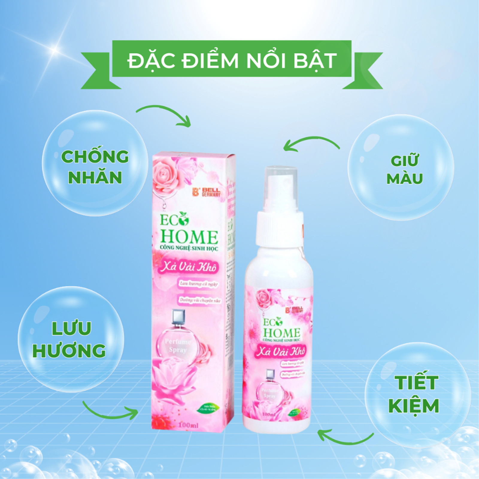 Xả Vải Khô Dạng Xịt Công Nghệ Sinh Học Ecohome 100ml Hương Comfor While Vỏ Hồng Làm Mềm Vải Khử Mùi Hôi, Lưu Hương Lâu