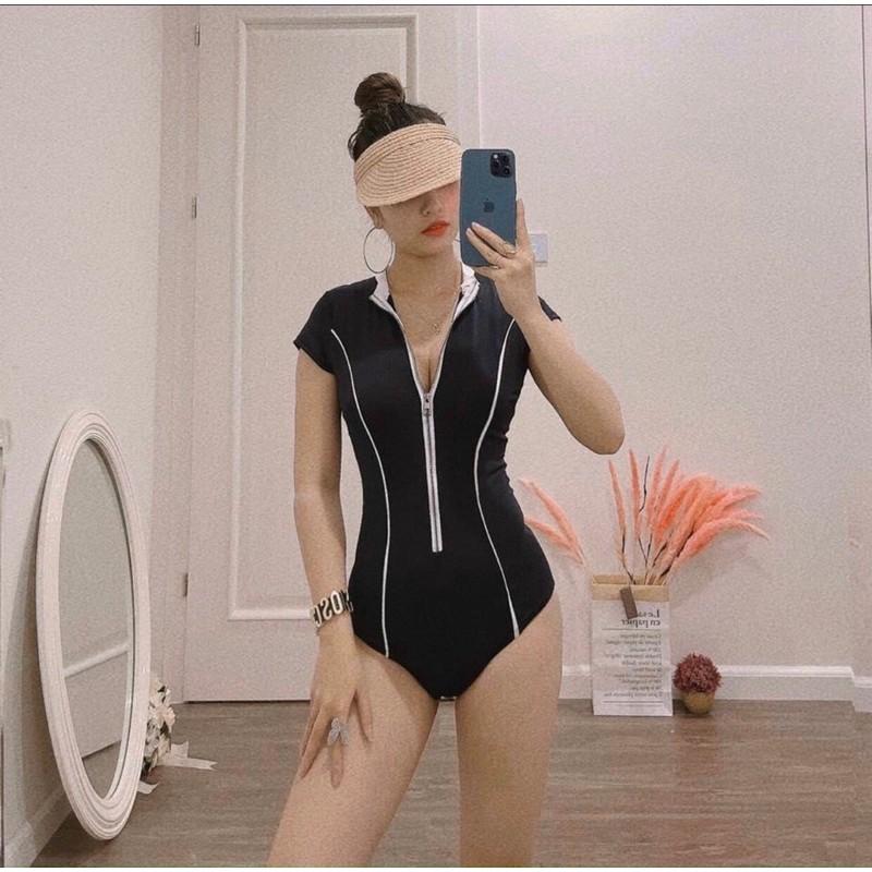 Bikini body suit đen khoá kéo (ảnh thật)