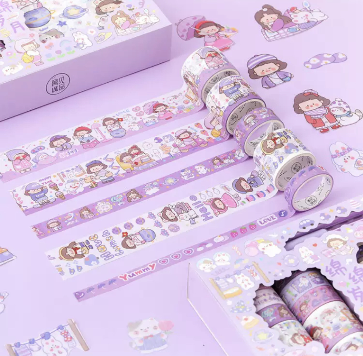 Sticker Set Băng Keo Giấy Họa Tiết Dễ Thương Dùng Trang Trí Sổ Tay
