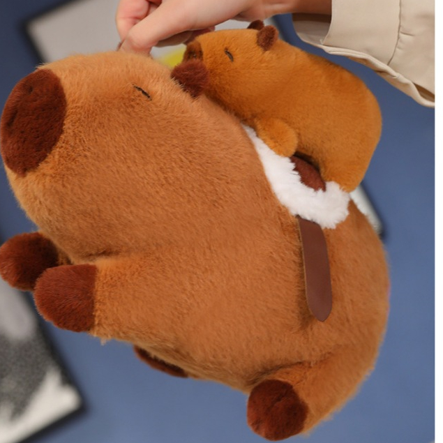 Thú nhồi bông capybara mẹ cõng con đáng yêu - Size từ 30cm đến 50cm - Móc khoá gấu bông Capybara