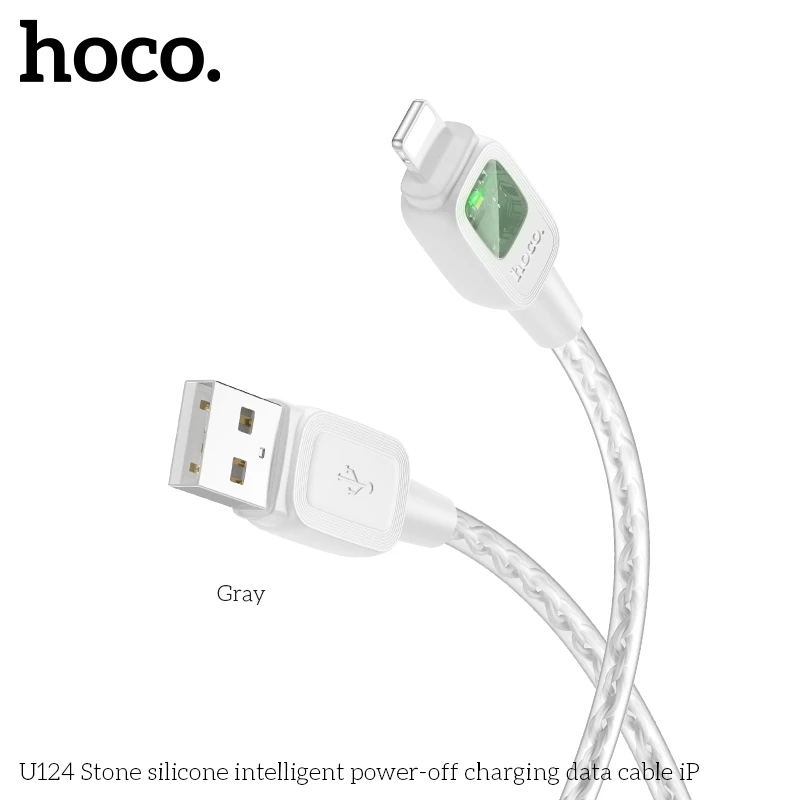 Cáp sạc tự ngắt (USB to L) 2.4A Hoco U124 sạc cho điện thoại 8/ 10/ 11/ 12/ 13/ 14 Pro Max _ Hàng chính hãng