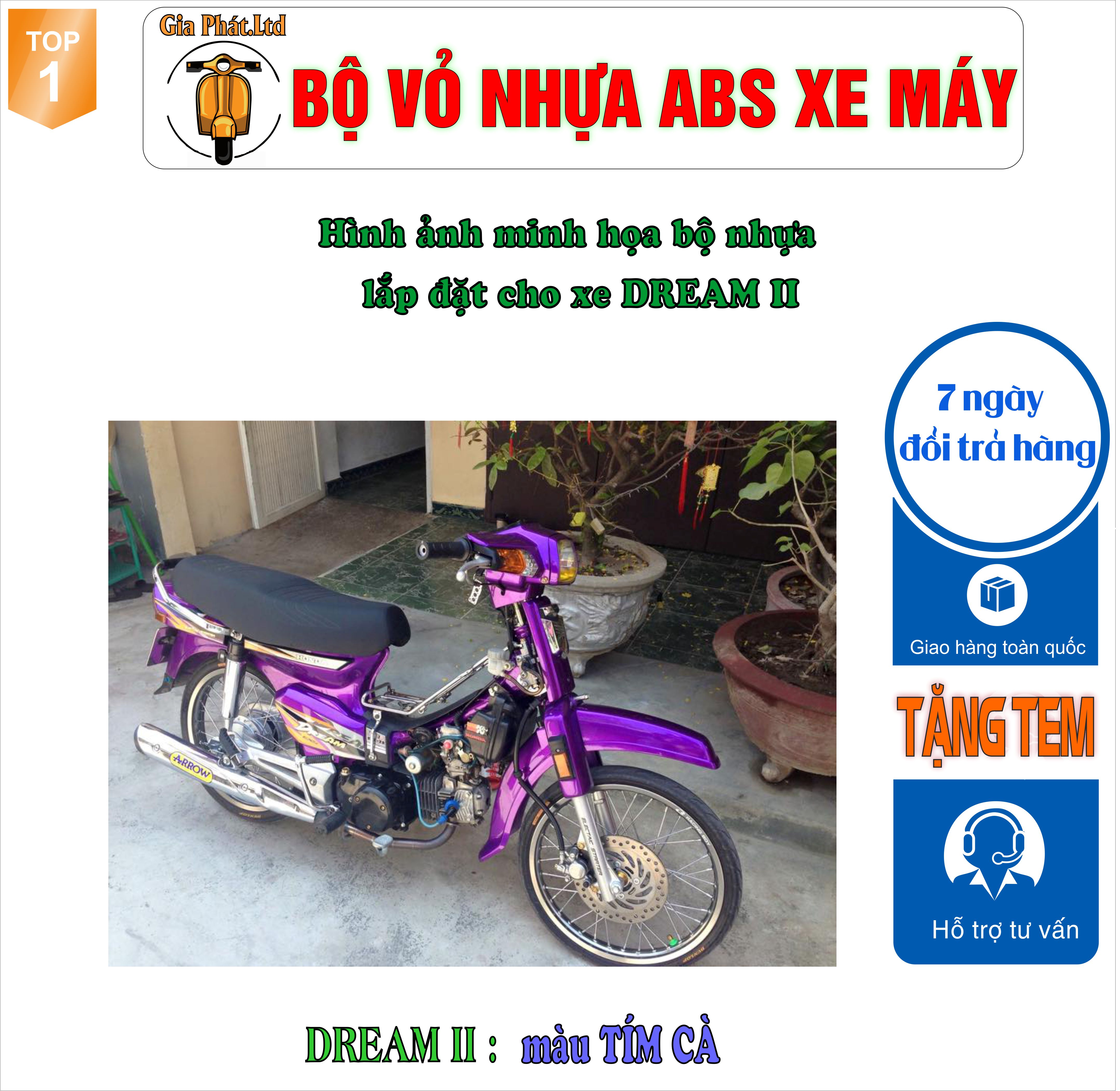 [Tặng Tem] Bộ nhựa dàn áo xe Dream II - Dream Việt - Thái - Tàu - màu TÍM CÀ-TKB-656(8279)