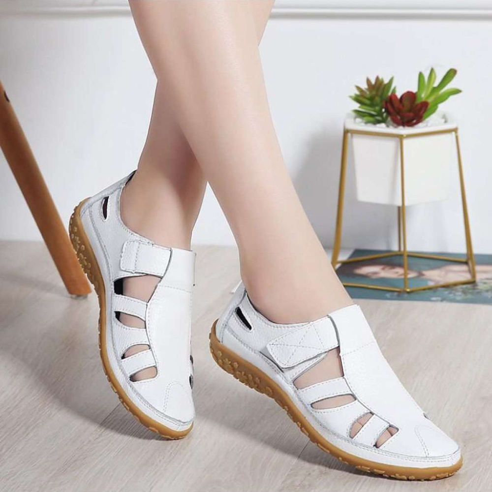 Giày Sandal Da Nữ Đế Xuồng Trơn Không Trơn Trượt