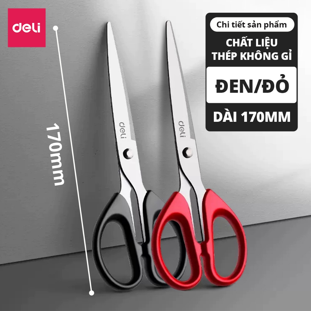 Kéo Văn Phòng Lưỡi Thép Không Gỉ Deli - Kéo Cắt Giấy Đa Năng Học Sinh Văn Phòng - Nhiều Kích Thước 16/17/18/21 CM