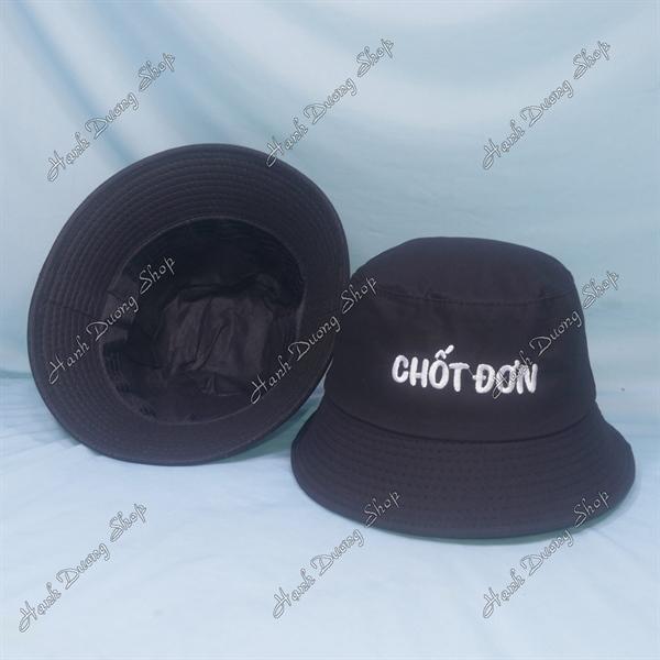 Nón tai bèo mũ bucket vành nhỏ thêu chữ Chốt Đơn - Đen Chốt Đơn