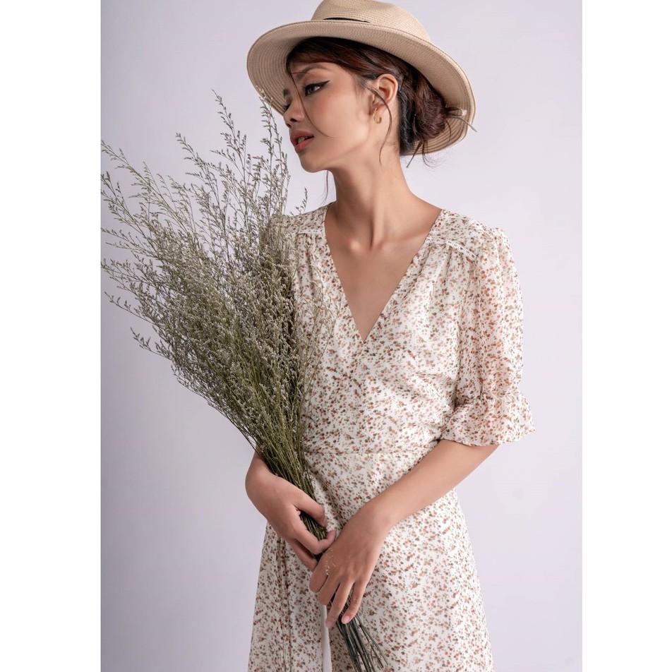 OLALASTUDIO Đầm voan cổ V hoa liti - Dai Wrap Dress