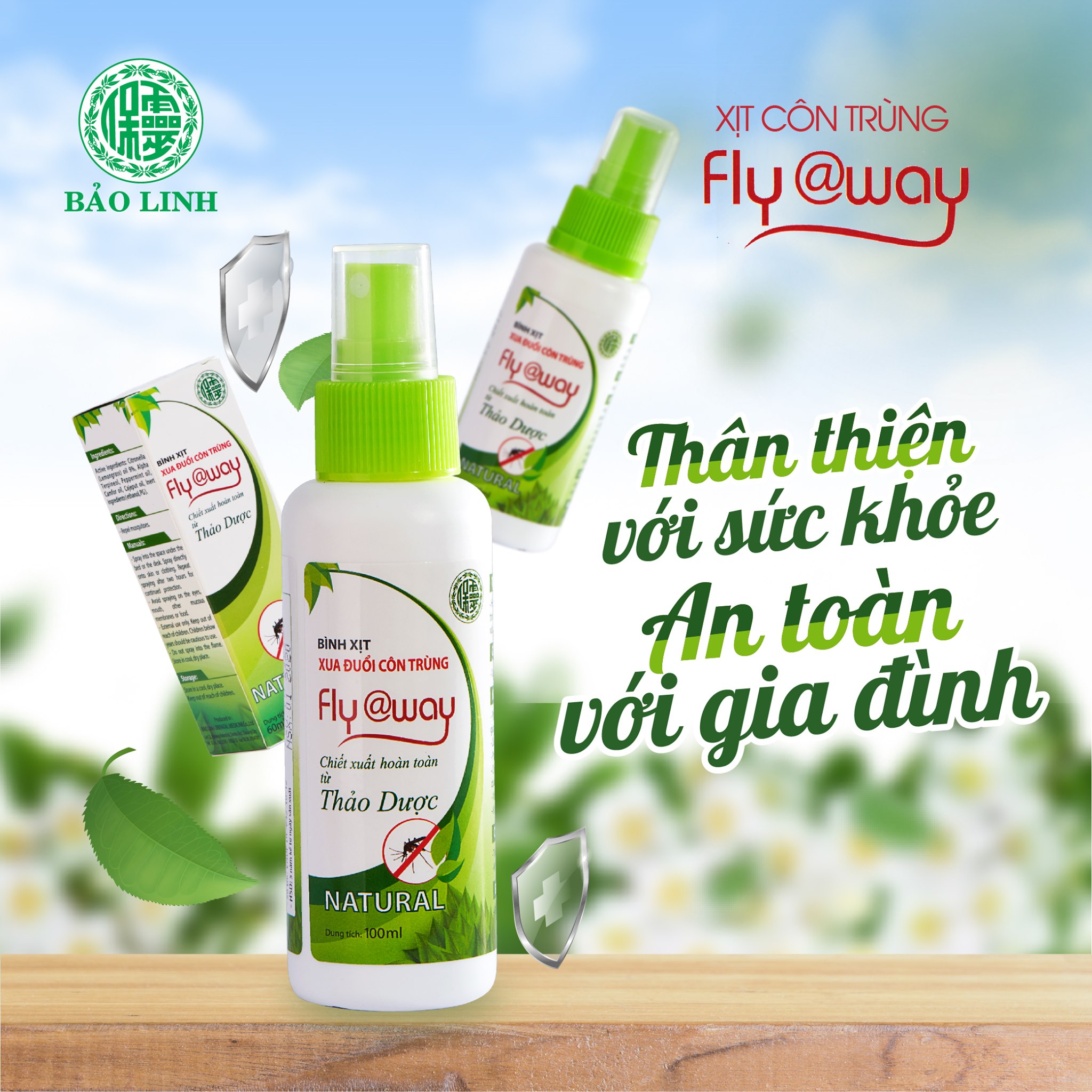 BÌNH XỊT XUA ĐUỔI CÔN TRÙNG CHIẾT XUẤT HOÀN TOÀN THẢO DƯỢC FLY AWAY 60ml/100ml