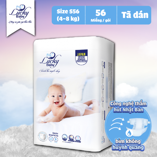 Tã Bỉm Dán Lucky Baby Không Huỳnh Quang, Siêu Thấm Hút S56 (4-8kg)