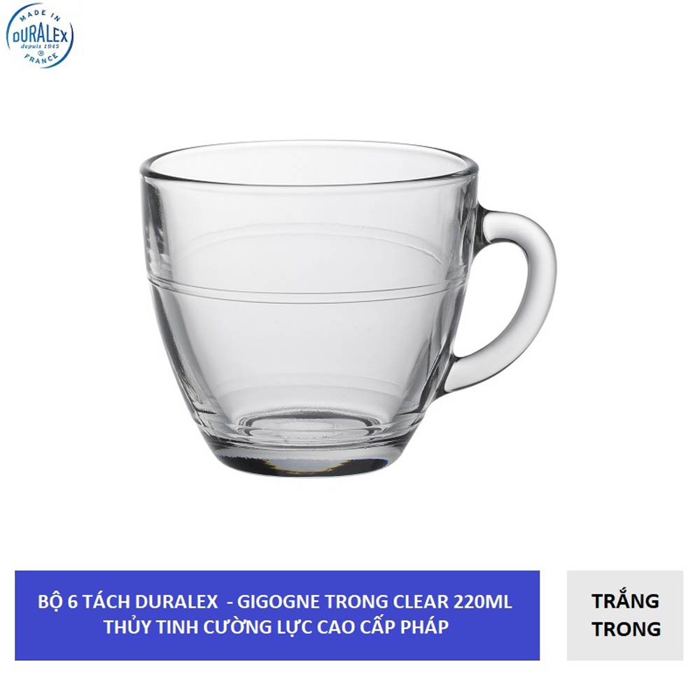 Bộ 6 tách D4006A Duralex - Gigogne trắng Clear 220ml Thủy tinh cường lực cao cấp Pháp