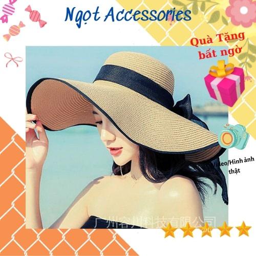 Mũ Cói Rộng Vành Nón Cối Đi Biển Vành Rộng Nữ Thời Trang Ngọt Accessories Đai Nơ Ngọt Ngào Phong Cách Vintage Chống Nắng