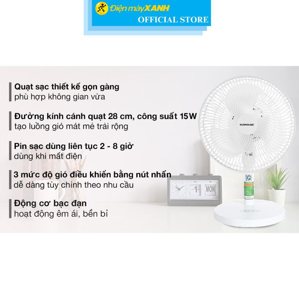 Quạt sạc điện Sunhouse 3 cánh SHD7115 15W - Hàng Chính Hãng