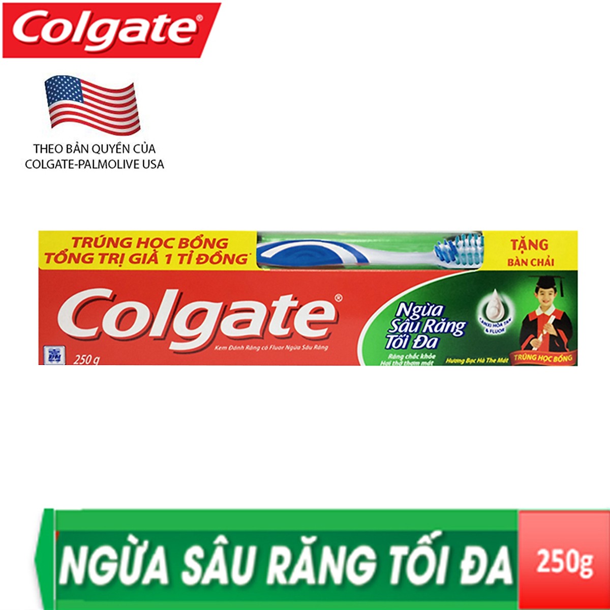 Combo 2 Hộp Kem Đánh Răng Colgate Ngừa Sâu Răng Tối Đa 250g - Sản Phẩm Chính Hãng Tặng Kèm Bàn Chải Lông Tơ Mềm