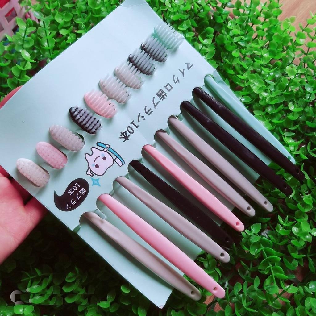 Set 10 Bàn Chải Đánh Răng Hàn Quốc Có Nắp Tặng Kèm Túi Zip Kháng Khuẩn