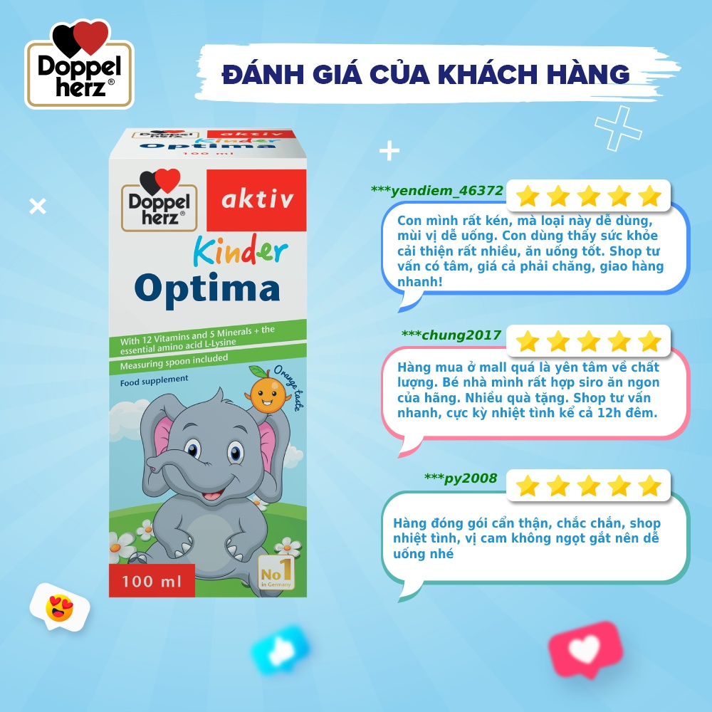 Bộ đôi giúp trẻ ăn ngon, khỏe mạnh và phòng ốm vặt Doppelherz Aktiv Kinder Optima và Kinder Immune Syrup