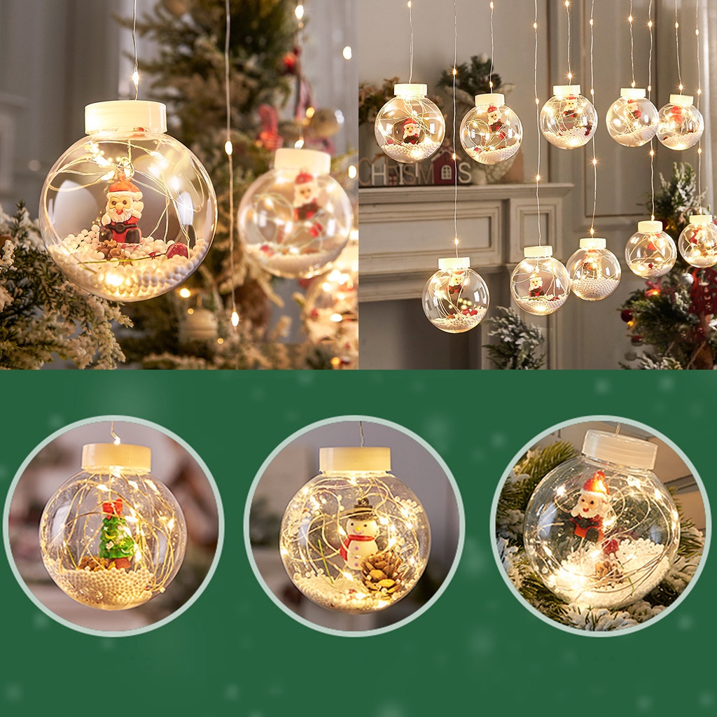 Dây Đèn Mành thả tròn LED Trang Trí Noel Giáng Sinh Ông Già, Cây Thông, Tuần Lộc, Người Tuyết