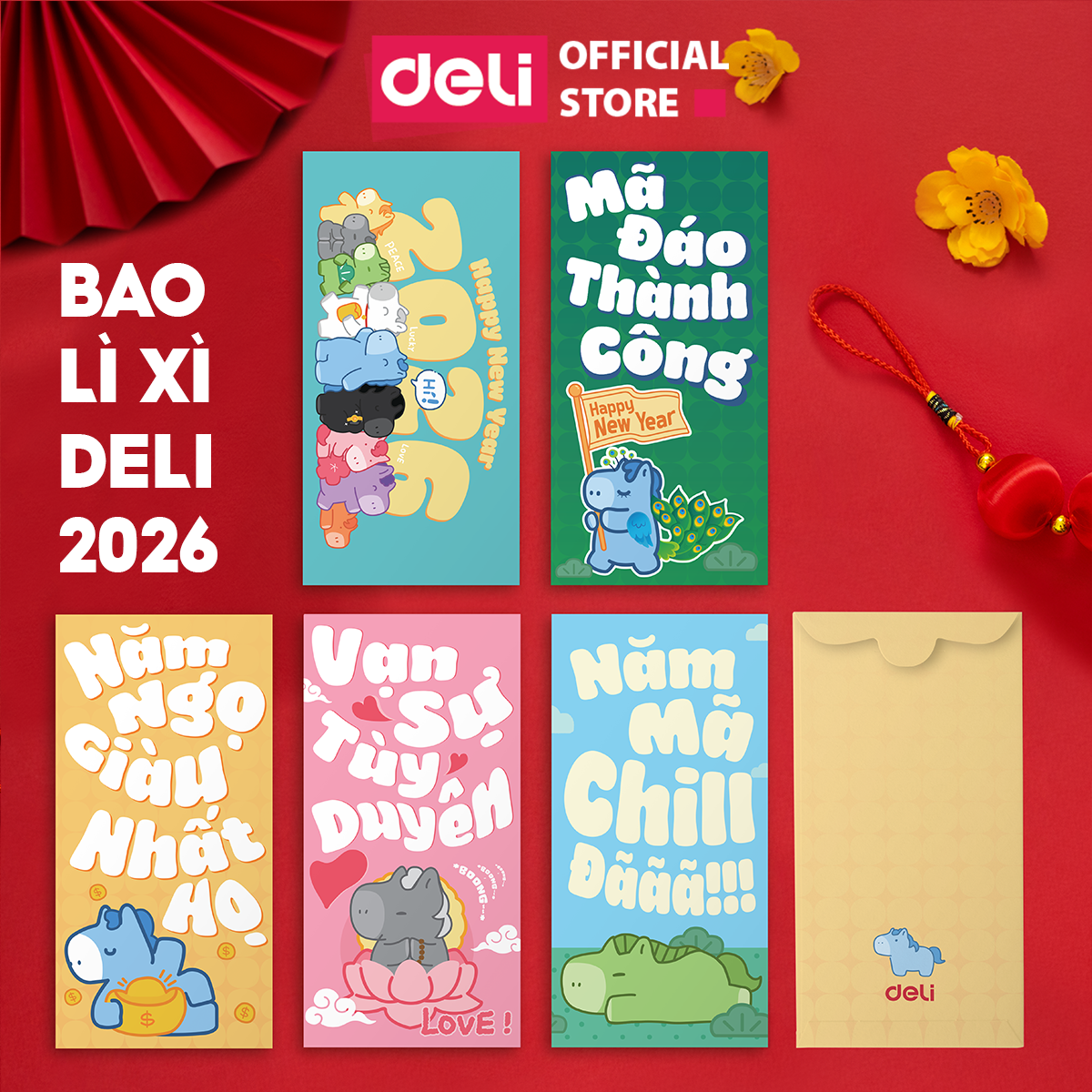 Set Bao Lì Xì Tết Deli Cao Cấp 5 Mẫu Chất Liệu Giấy Couche Cán Mờ Thiết Kế Tết Sáng Tạo, Trendy