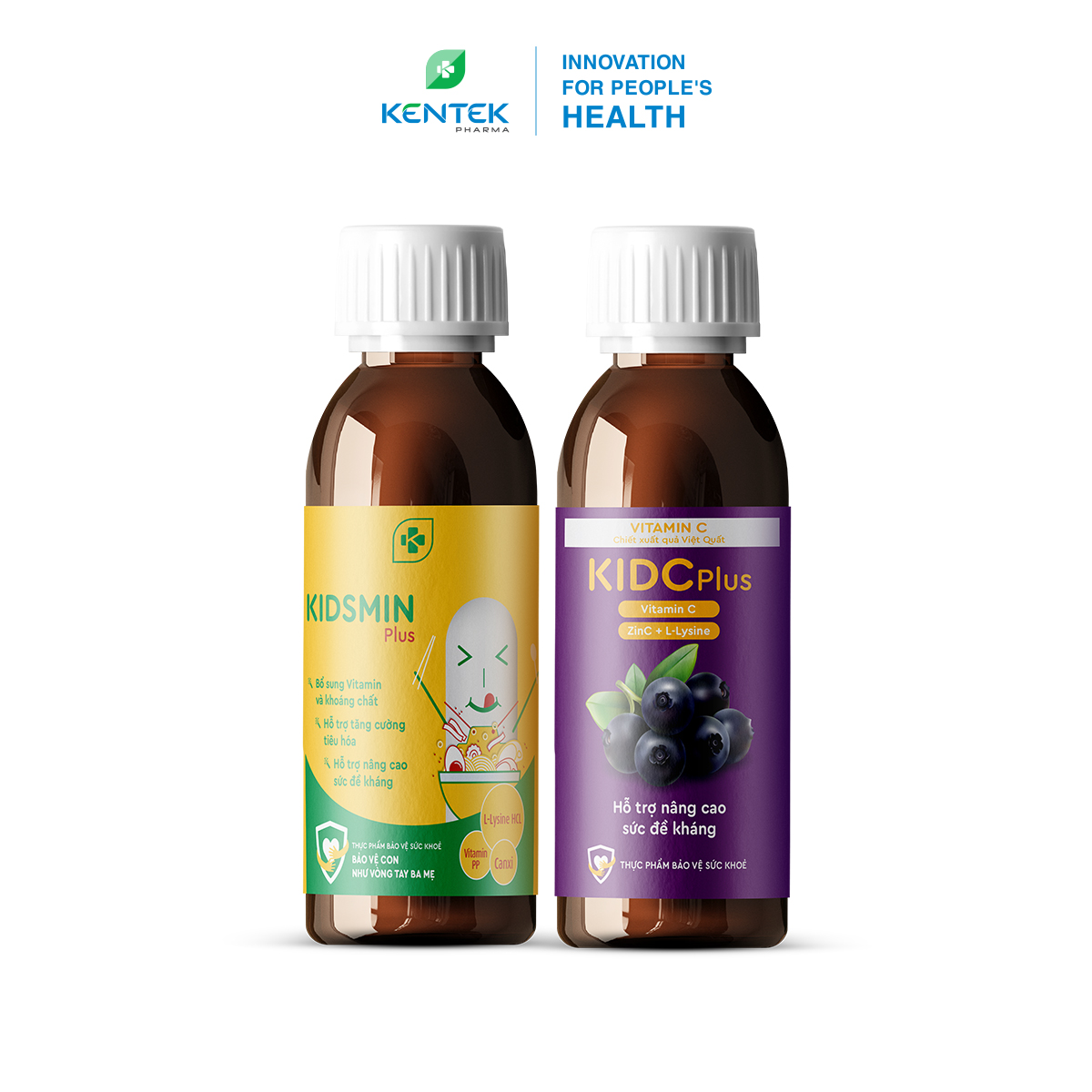 COMBO Ăn Ngon, giúp bé ăn ngon, bổ sung Vitamin C, tăng miễn dịch Siro Kidsmin Plus và Kid C Plus | Kentek Pharma | Chai 100ml 