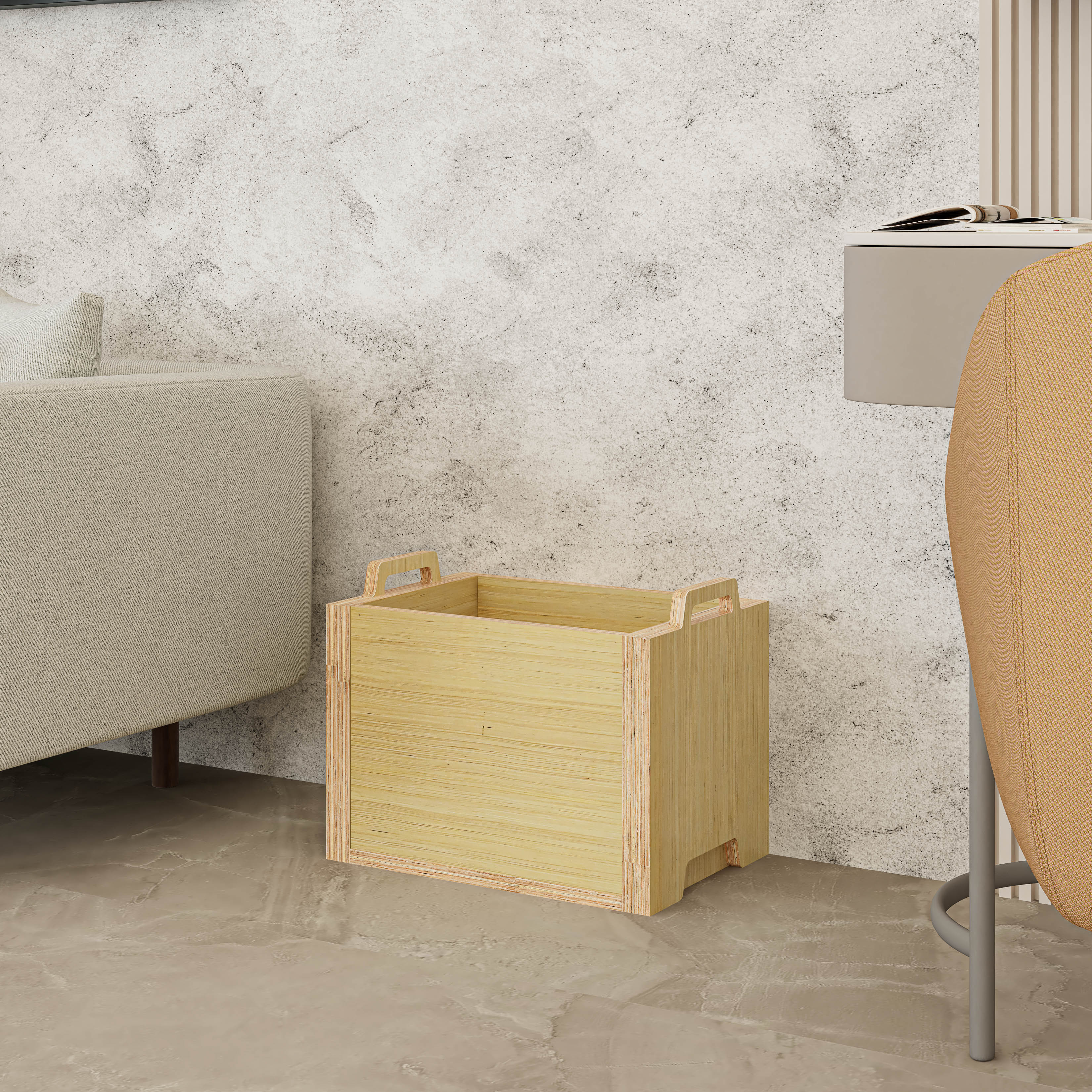 HAPPY FURNITURE , Gỗ tự nhiên , Thùng lưu trữ gỗ Plywood - GAMOR , TLT_026 , 45cm x 30cm x 35cm DxRxC