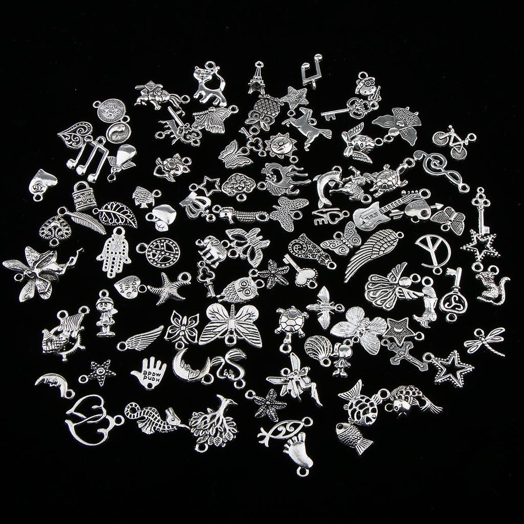100 Pieces Bulk Antique Silver Mixed Style Pendant Jewelry Findings DIY Crafts