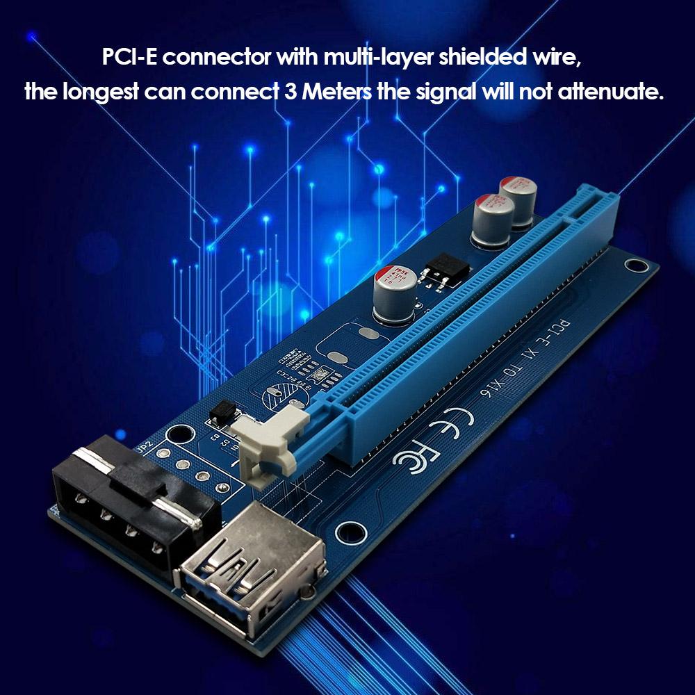PCI-E 1X to PCI-E 16X Adapter Card PCI-E 4Pin Converter Card with USB3.0 Data Cable SATA Power Cable for Bitcoin Mining
