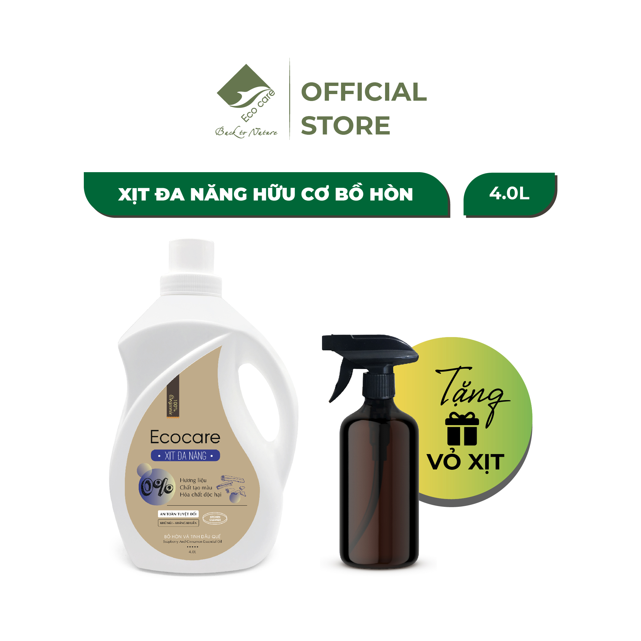 (TẶNG KÈM VỎ XỊT) Bình Xịt Vệ Sinh Đa Năng ECOCARE 4L Khử Mùi, Diệt Nấm Mốc, Diệt Khuẩn Hiệu Quả Nhà Bếp, Nhà Vệ Sinh Và Nhà Tắm