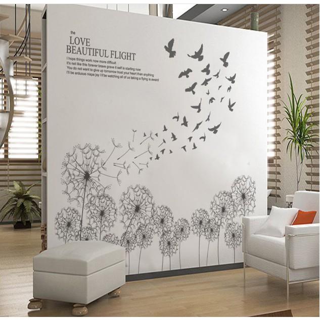 Decal trang trí tường - Bồ Công Anh và Chim Đen trong gió