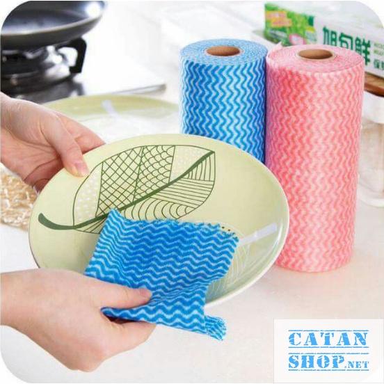 Giấy cuộn đa năng, khăn lau bếp, lau bàn , lau tay có thể giặt và tái sử dụng cuộn 20cm và 25cm dạng sóng màu