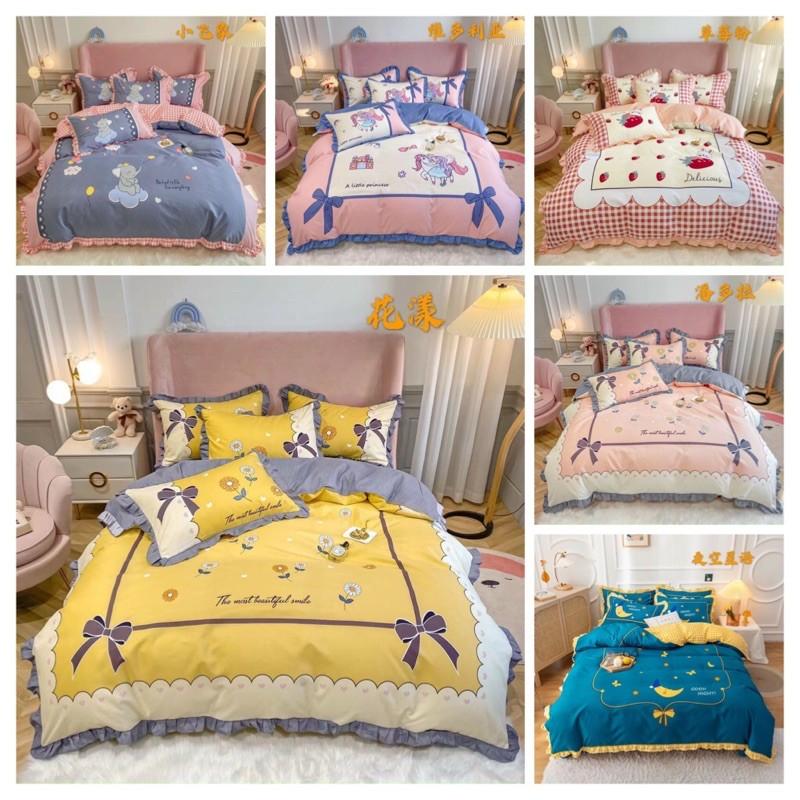Set Chăn Ga Gối Cotton Pha Đũi Bèo Hàng Nhập Khẩu Cao Cấp 4 Món Nhiều Mẫu Bánh Bèo