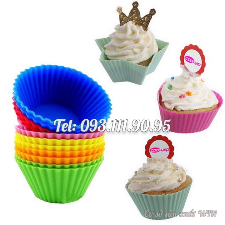 Bộ 10 khuôn silicon 3 lớp làm bánh, rau câu, bánh bông lan, bánh da lợn hình tròn Cupcake – Mã số 1133