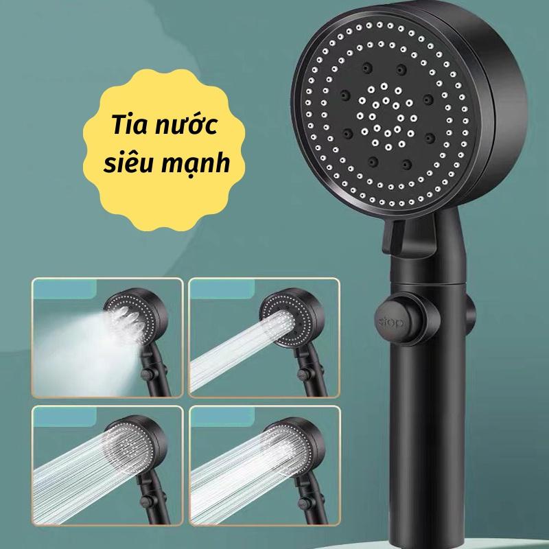 Bộ Vòi Hoa Sen Đầu Vòi Tăng Áp 5 Chế Độ Tiết Kiệm Nước Màu Đen Sang Trọng