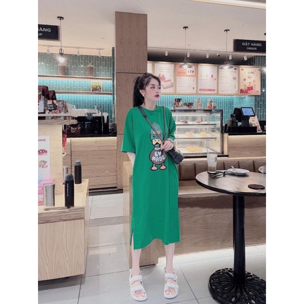 Váy suông dáng dài form rộng in hình vịt đội mũ love made