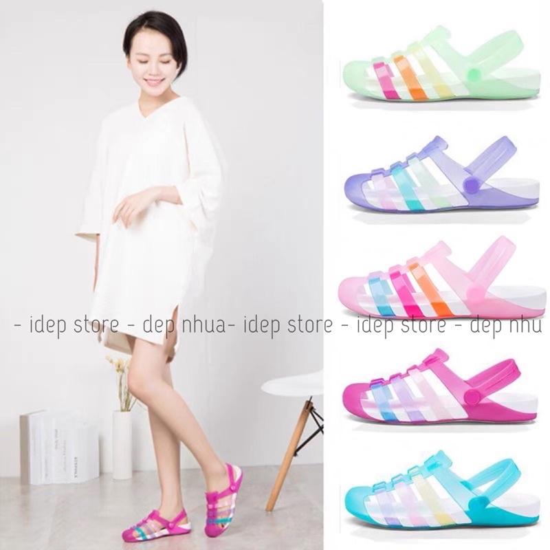 Sandal chiến binh- Giày sục nhựa dẻo bít mũi nữ IDÉP đi mưa siêu nhẹ, siêu bền - GL044 (Hồng)